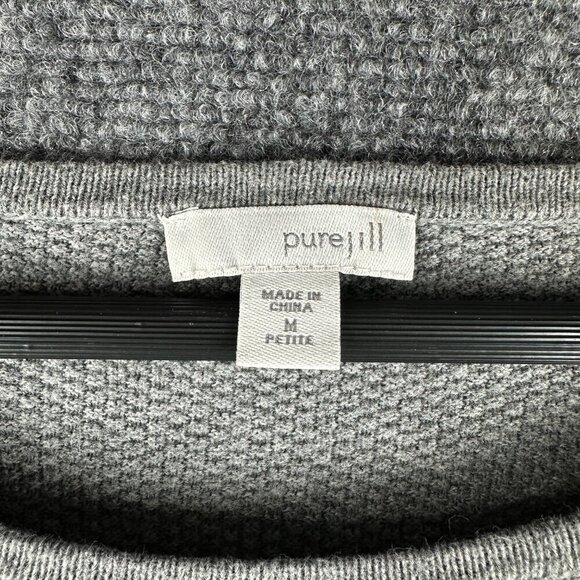 J Jill Sweater Womens Medium Petite Pure Jill Gray Knit Pullover 3/4 Sleeve Boxy - Picture 4 of 6